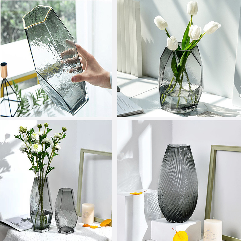 包邮一件代发轻奢几何客厅创意摆件烟灰插花花器餐桌装饰玻璃花瓶