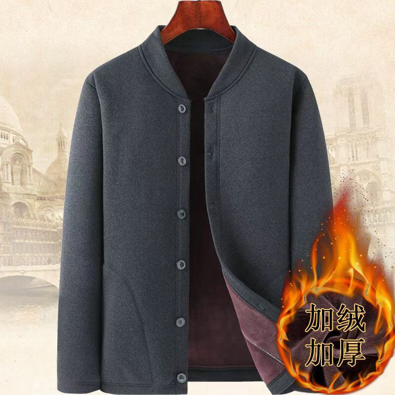 Capas de vello de mediana edad, camisas cardiganas de manga larga, ropa interior cálida, ropa interior de otoño y invierno para hombres, ropa de algodón de papá y abuelo.