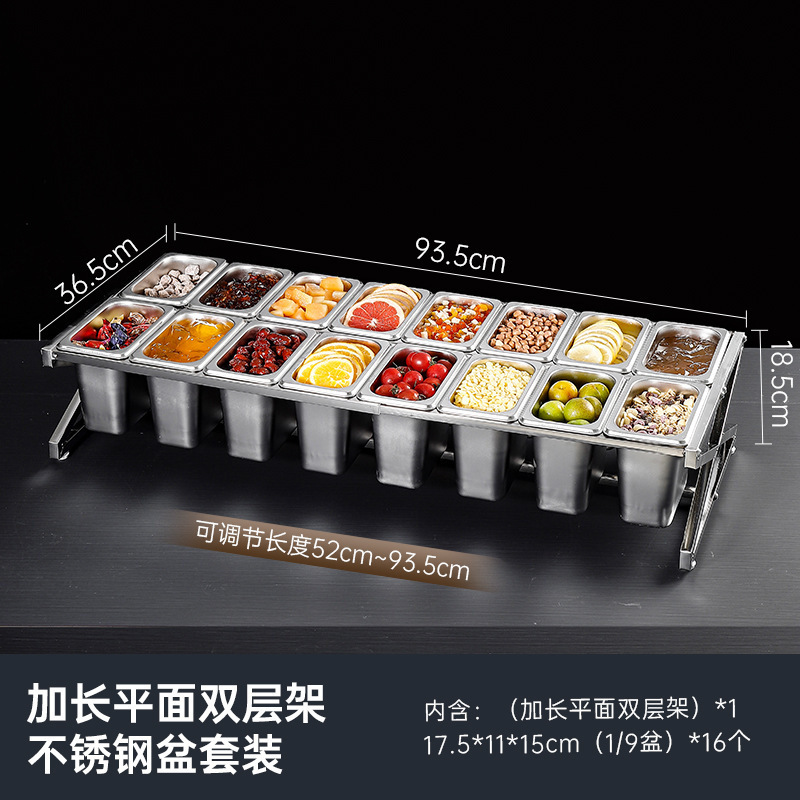 Estante de acero inoxidable plano de doble capa estante alargado conjunto de estante de mesa de material pequeño tienda de olla caliente anti-alimentado sabor estante de bandeja de porción