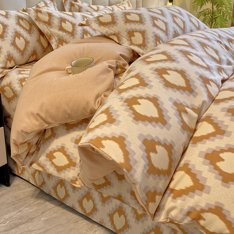 Sábanas de algodón para la piel, ropa de cama de cuatro estaciones, cubierta de edredón grueso de alta calidad, 100 algodón pulido, cuatro piezas