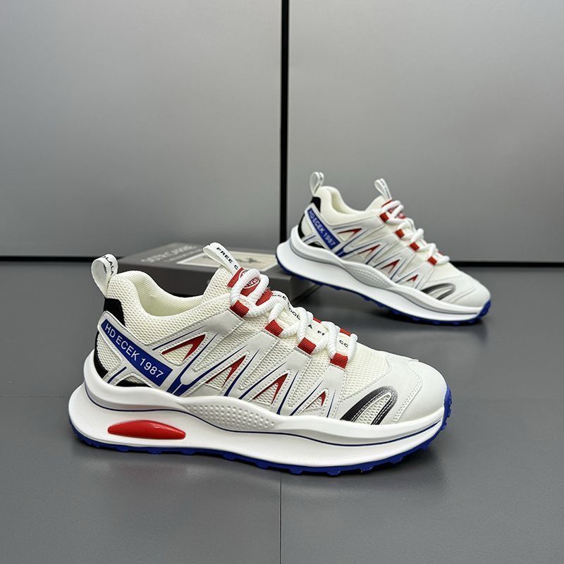 Calzado deportivo al por mayor para hombre, suela gruesa, zapatos de moda altos, cómodos y ligeros, zapatos de hombre transpirables de malla con cordones de corte bajo a juego