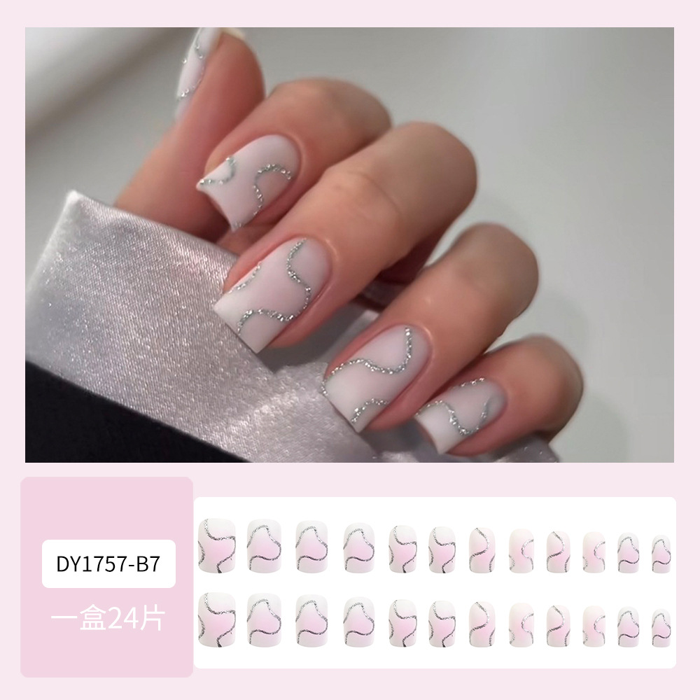 Comercio extranjero venta desnudo polvo de plata líneas brillantes de manicuría dulce suave viento desgaste de uñas 24 piezas de parche de uñas