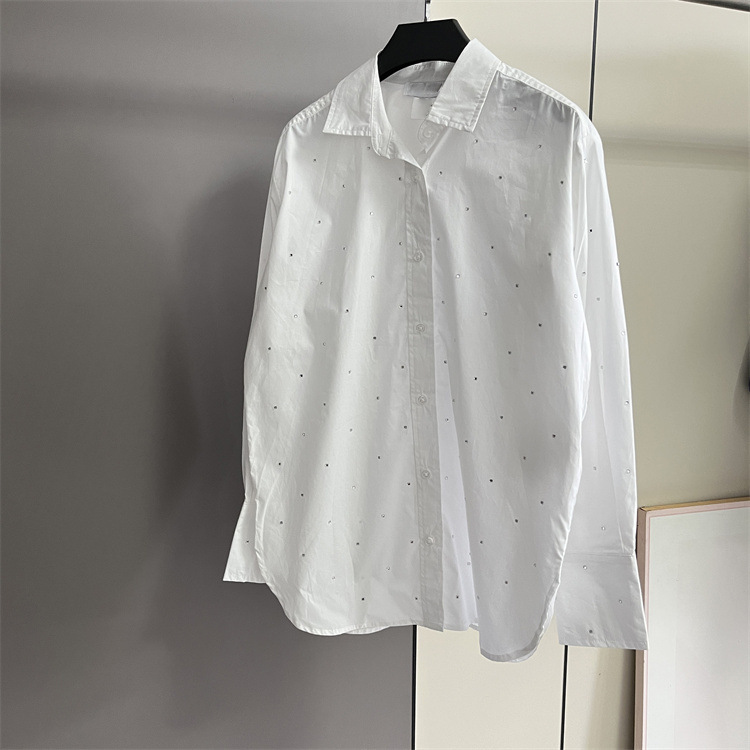 259 European and American Style~Women's New Spring Style Collared Long-Sleeved Loose-Fitting Versatile Shirt with Large Silhouette and Rhinestone Embellishments 259 European and American Style~Women's New Spring Style Collared Long-Sleeved Loose-Fitting Versatile Shirt with Large Silhouette and Rhinestone Embellishments