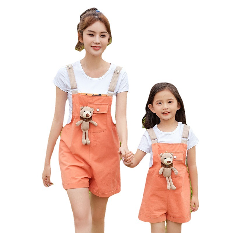 2022 little bear short sleeve T-shirt for a family of three and four family summer high-end mother daughter parent-child suspender suit