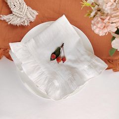 跨境法式棉餐巾布茶巾荷叶边简约纯色布艺西餐布餐垫隔热餐厅桌垫