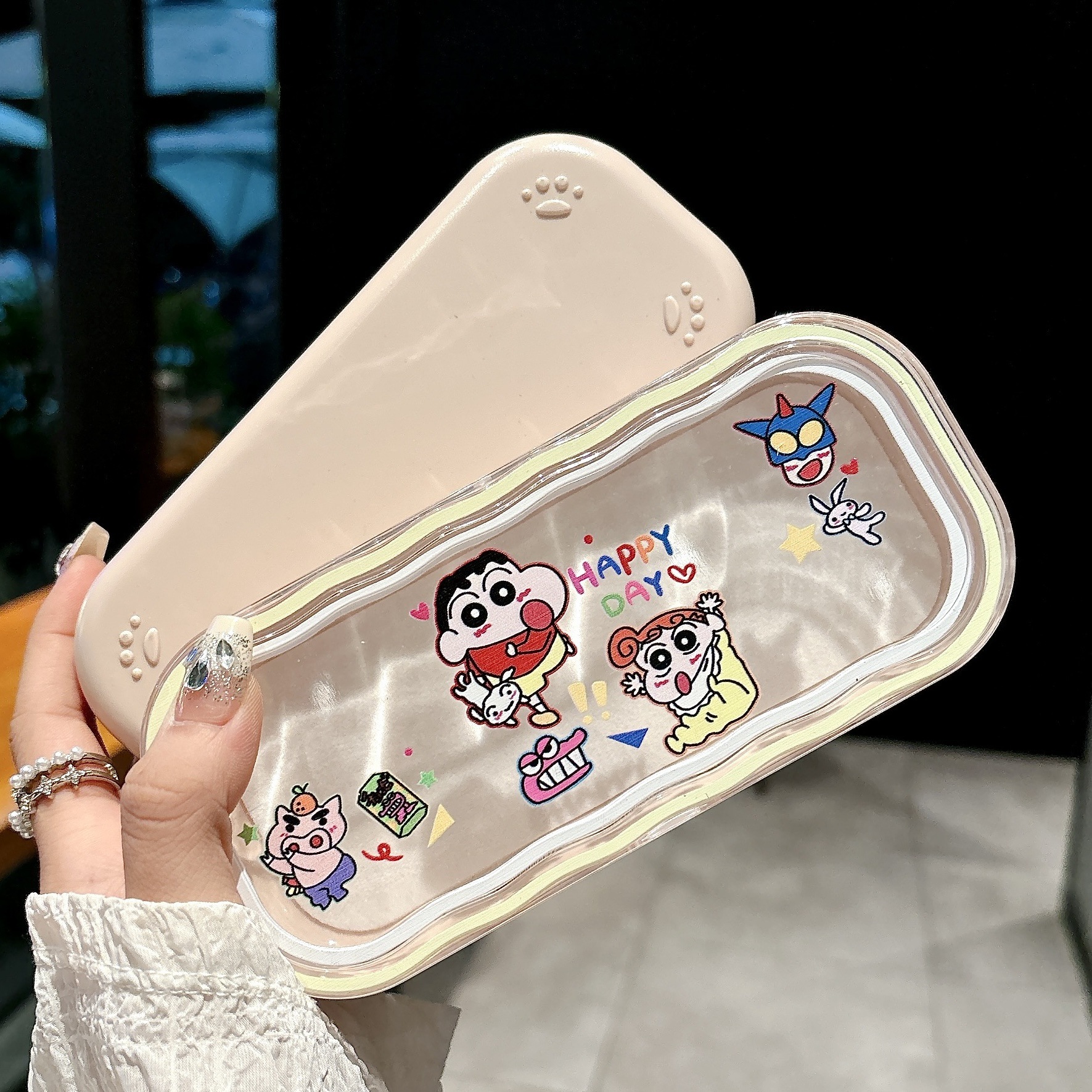 Caja de gafas de dibujos animados encantadora portátil anti-compresión de moda imitación de la placa miopía de la caja de gafas marco procesamiento al por mayor
