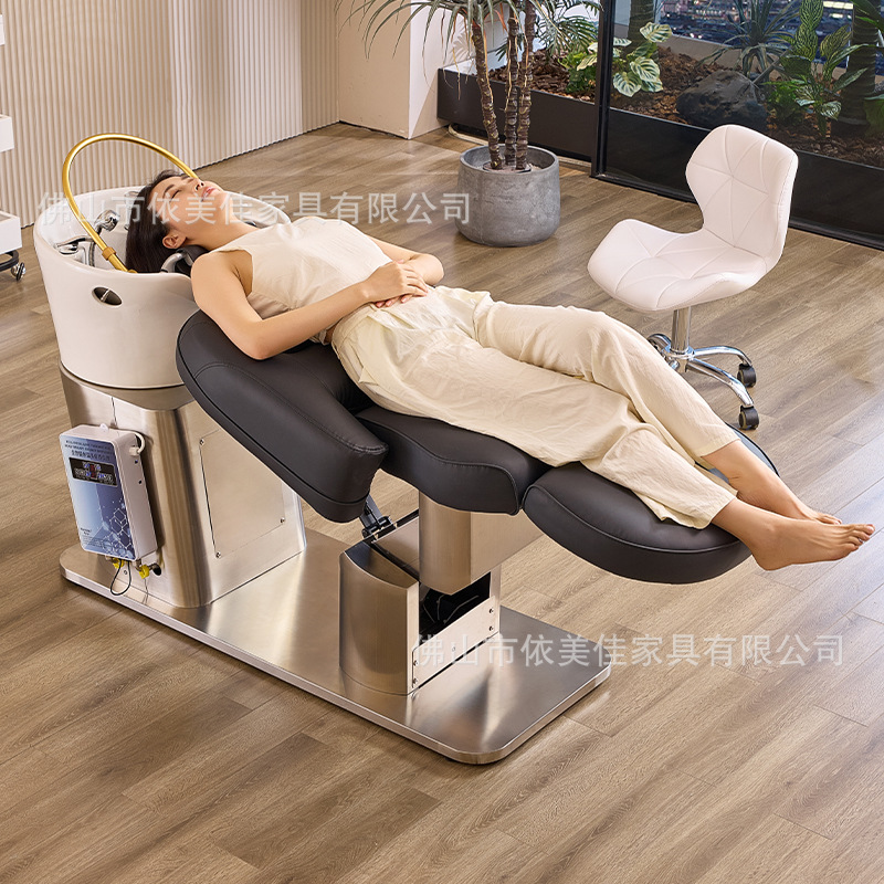 Exportación de cama de lavado de cabello eléctrico de alta gama, cama de lavado de agua semicontraída, salón de peluquería especial, cuenca de cerámica de belleza, peluquería