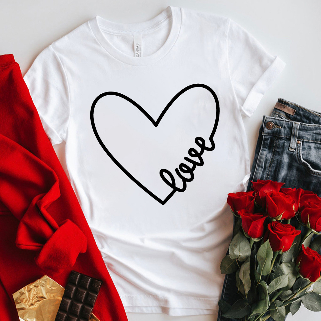 Women's T-shirt Short Sleeve T-shirts Printing Fashion Letter Heart Shape display picture 1