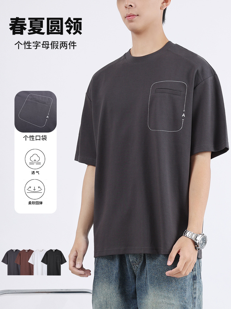 Camiseta de manga corta de hombre marca de moda masculina de bolsillo falso de media manga camiseta de hombre de alta calidad ropa de hombre camiseta de verano