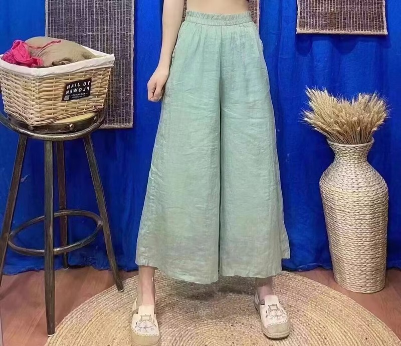 王炸28色苎麻休闲裤女 夏款 文艺复古宽松阔腿显瘦九分直筒裤2110|undefined