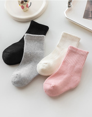 冬季新款毛半圈加厚保暖純色兒童襪 日系基礎男女童短襪寶寶襪子