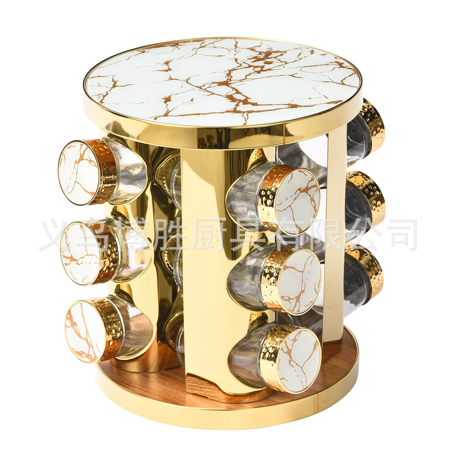 Nuevo juego de especieros giratorios para cocina con diseño de mármol blanco y negro y hoja de arce.