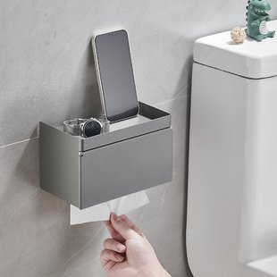 Wall-mounted tissue box with mobile phone board toilet waterproof toilet paper holder toilet paper box household roll paper holder