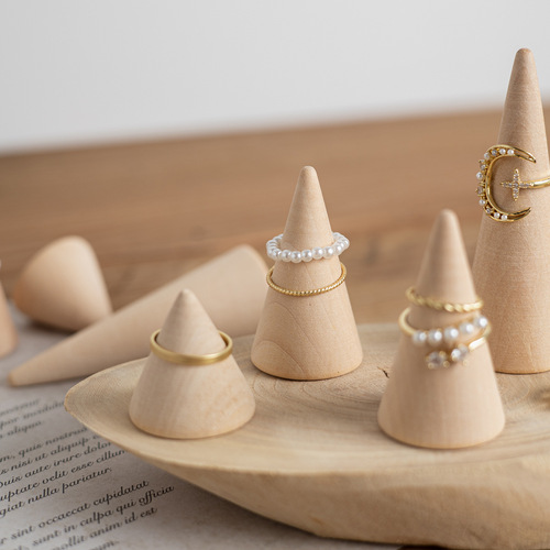 Solid wood retro ring display stand conical jewelry jewelry ring display creative rack jewelry photo props