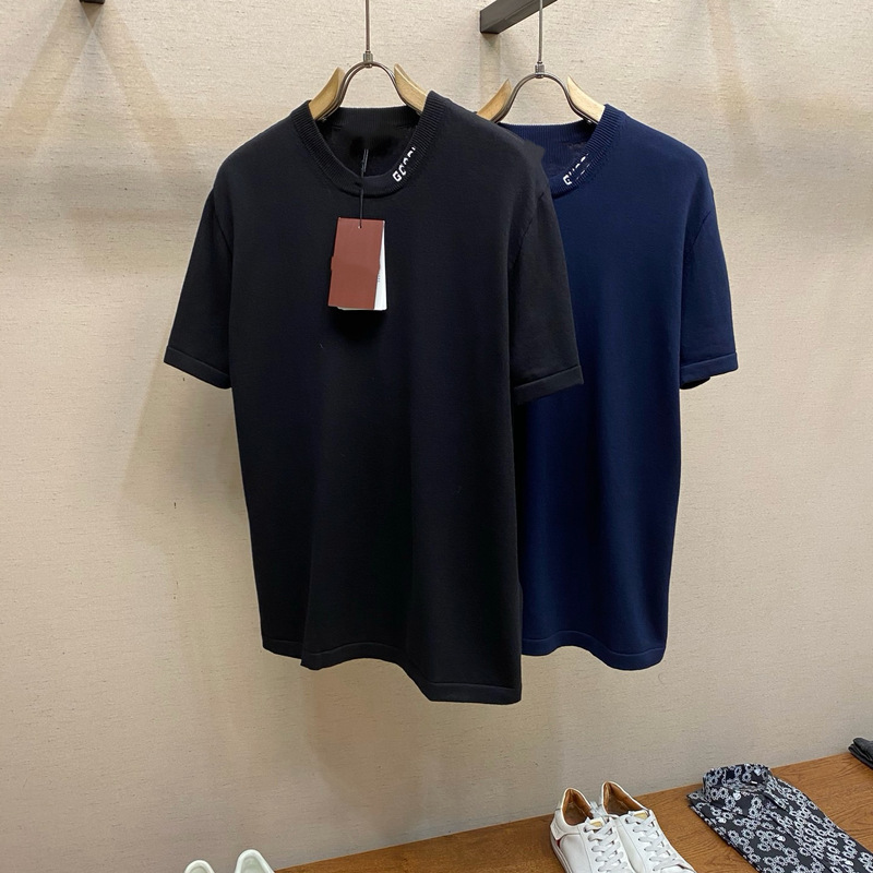 26Th Summer New Style Casual Fashion Jacquard Letter Collar Men's Slim Fit Knitted Short-Sleeved T-Shirt
