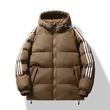 2024秋冬新款棉衣男潮牌连帽三条杠韩版加厚潮流运动休闲百搭外套