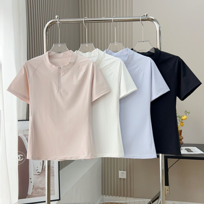 Xiaoshujia Women's Short-Sleeved Half-Zip Stand-Up Collar Casual T-Shirt Sports Half-Sleeved Shirt 26 Summer New Style