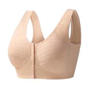 Shantou New Threaded Cloth Front Buckle Underwear Women's Vest Type Middle-aged and Elderly plus size Bra Without Steel Rings Underwear for Mothers