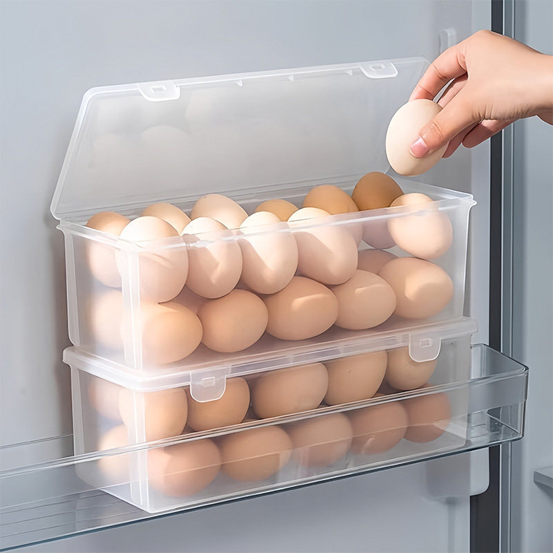 Egg Storage Box for Refrigerator Side Door, Transparent Plastic Fresh-Keeping Box, Egg Holder, Egg Tray