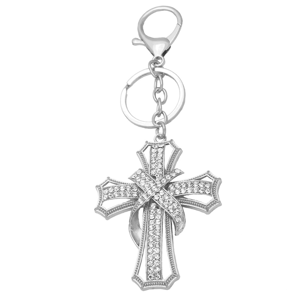 Fashion Solid Color Pendant Cross Inlaid Rhinestone Alloy Key Chain display picture 3