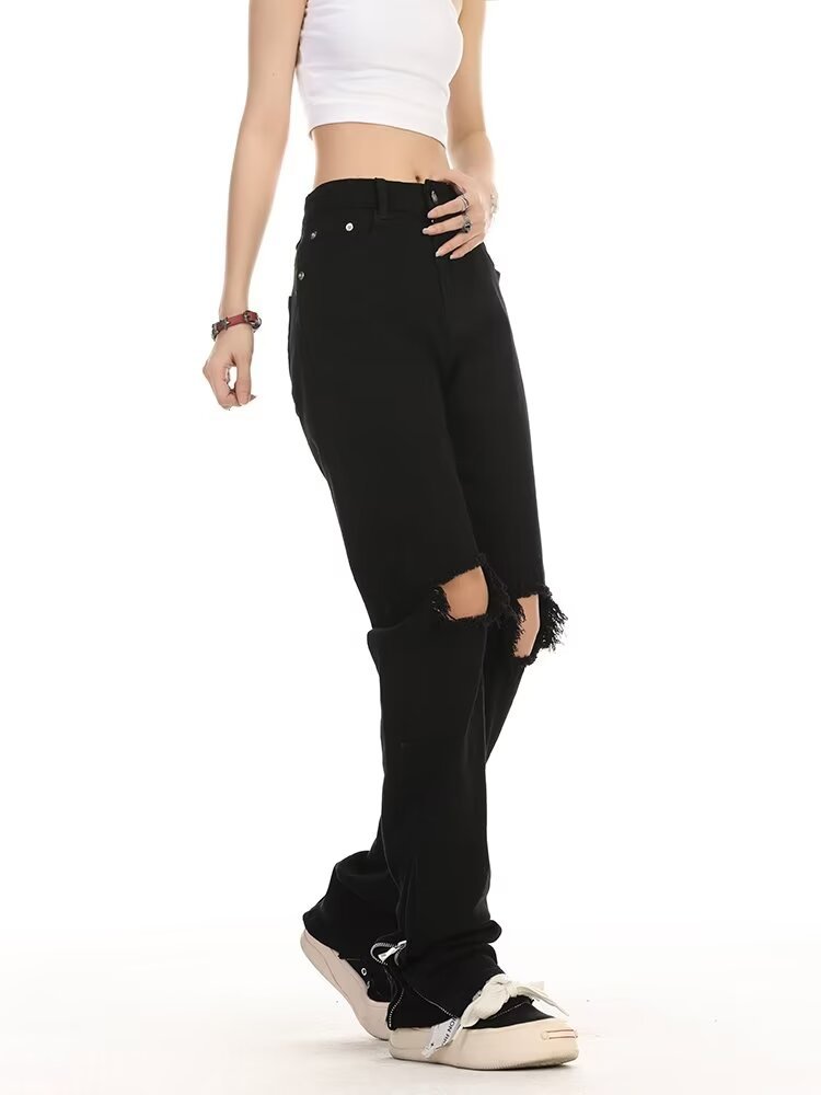 American Street Washed Old Ripped Jeans Men's Spring And Autumn Straight Loose European And American High Street Style Long Pants_mkmklike.com