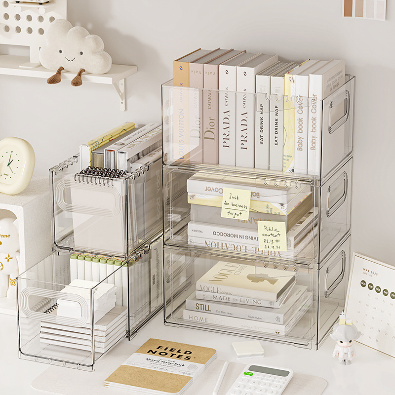 Telescopic Storage Box for Books, Sundries, Cosmetics, Snacks, Dormitory Desk, Transparent Organizing Box, Desktop Storage