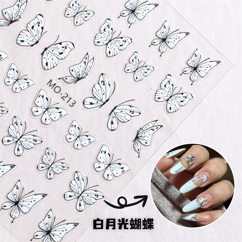 Pequeño libro rojo estilo caliente cabeza de clase Aurora mariposa pegatinas de uñas INS viento jade blanco pegatinas de uñas de mariposa armadura de bricolaje