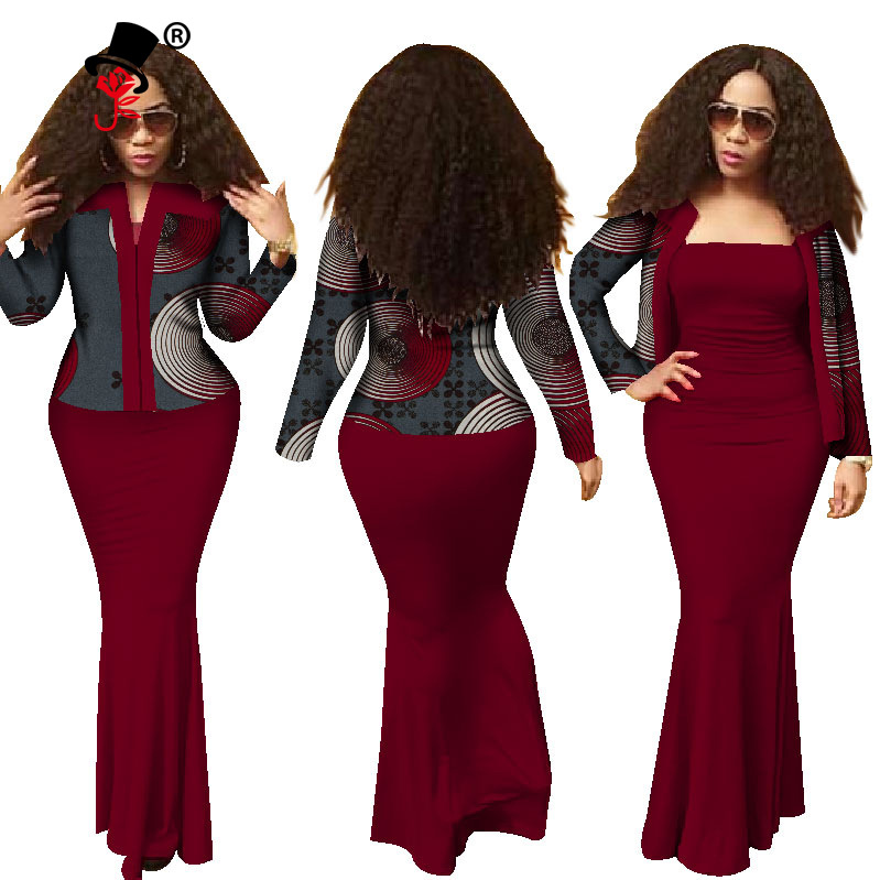 跨境货源非洲民族印花连衣裙包臀长裙套装吊带裙一件代发