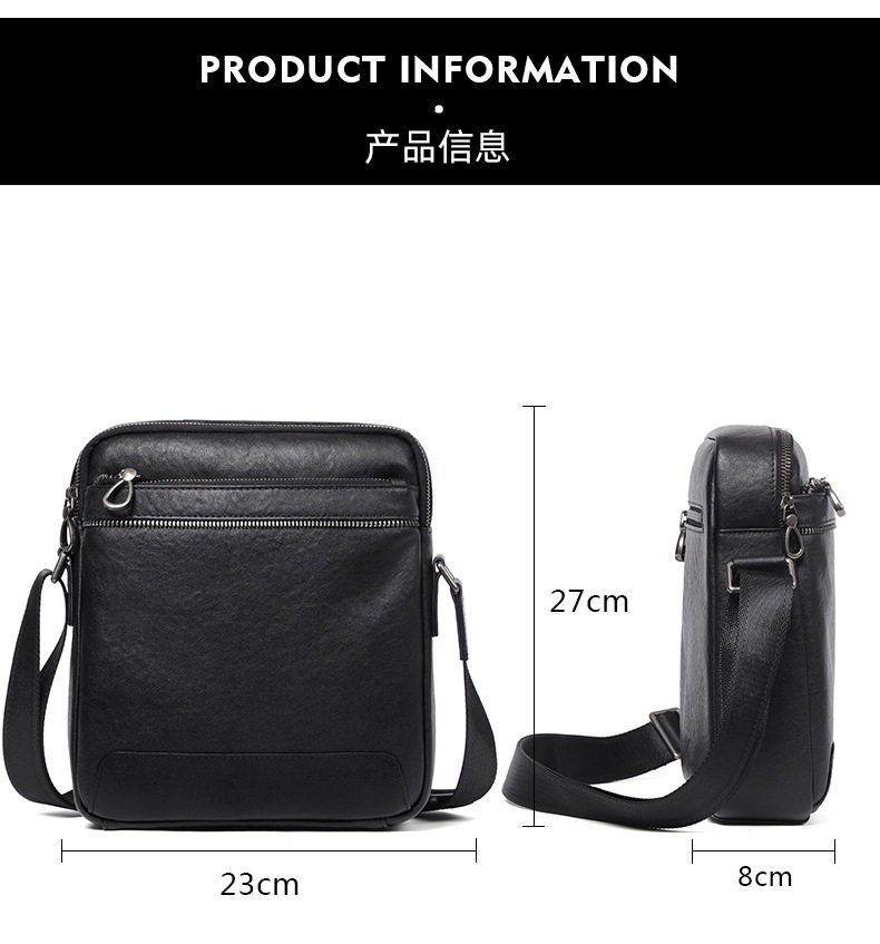 Túi đeo chéo nam da bò lớp đầu, túi đeo vai mở rộng đựng máy tính bảng 9 inch — Màu đen chi tiết 8