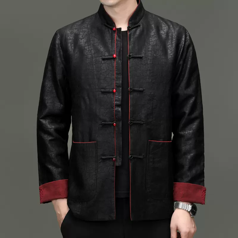 香云纱真丝唐装可脱卸桑蚕丝内胆加厚保暖冬装外套国风男装新中式