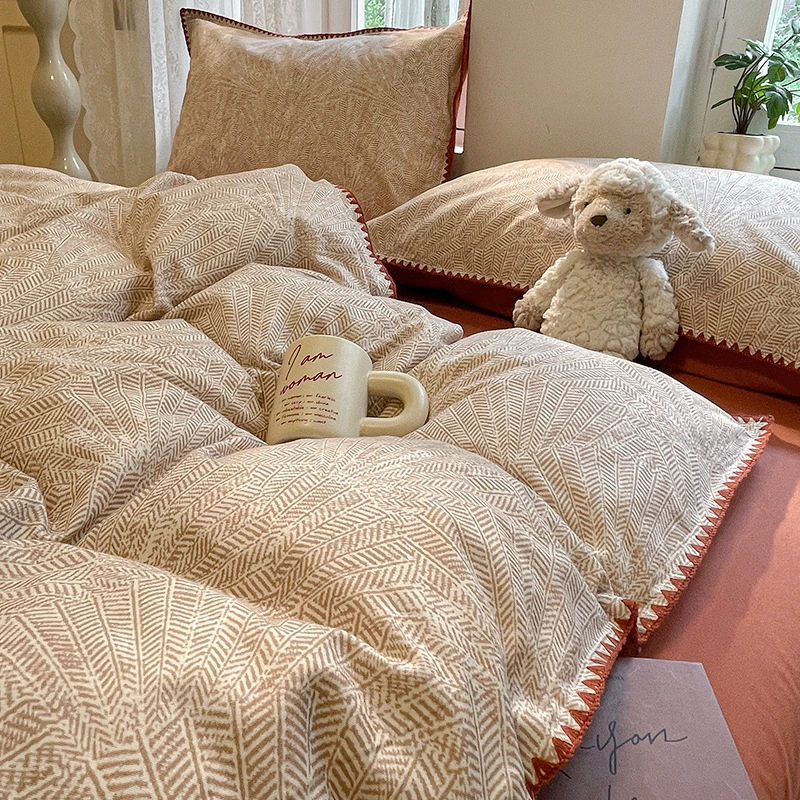 Ins стиль, матовая кровать из чистого хлопка, комплект из четырех предметов, новинка 2025, хлопковое пододеяльник, простыни, комплект простыней из трех предметов