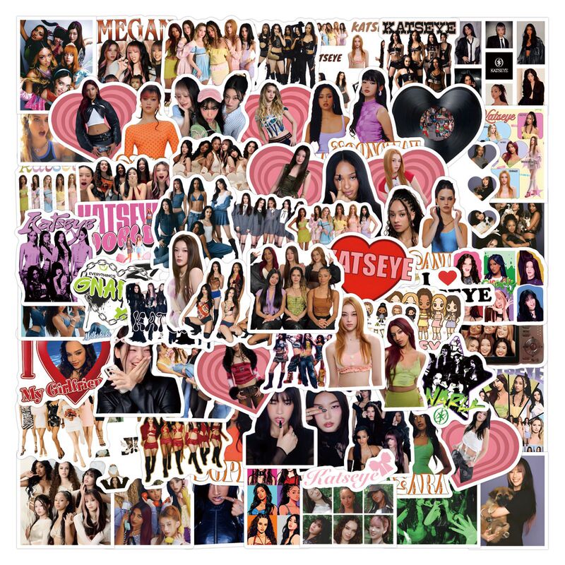 60-120 Cross-Border Katseye Girl Group Stickers for Decorating Stationery, Journals, Water Bottles, and Computers, Waterproof Decals
