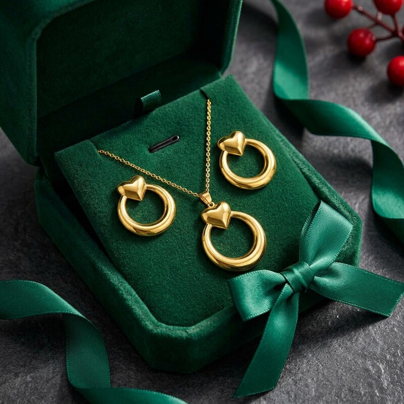 Light Luxury Style Gold-Plated Love Heart Ring Necklace and Earring Set for Women, Fashionable and High-End Versatile Jewelry, French-Style Necklace Light Luxury Style Gold-Plated Love Heart Ring Necklace and Earring Set for Women, Fashionable and High-End Versatile Jewelry, French-Style Necklace