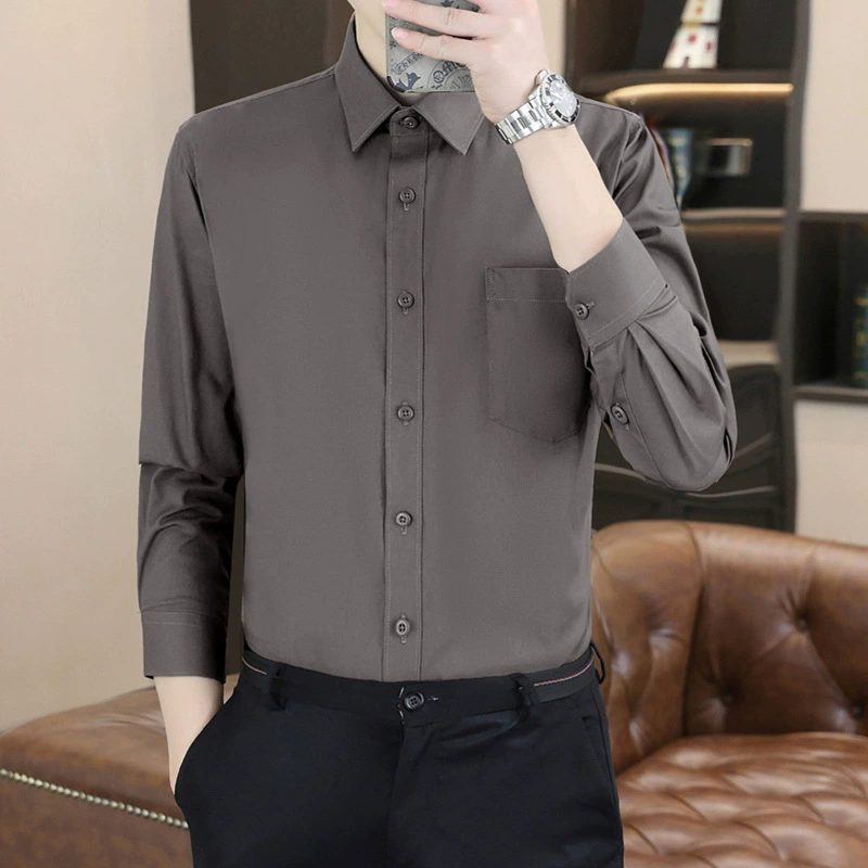 Новая однотонная хлопковая деловая повседневная рубашка с длинными рукавами, мужская однотонная хлопковая рубашка, весенние новые мужские топы, модные