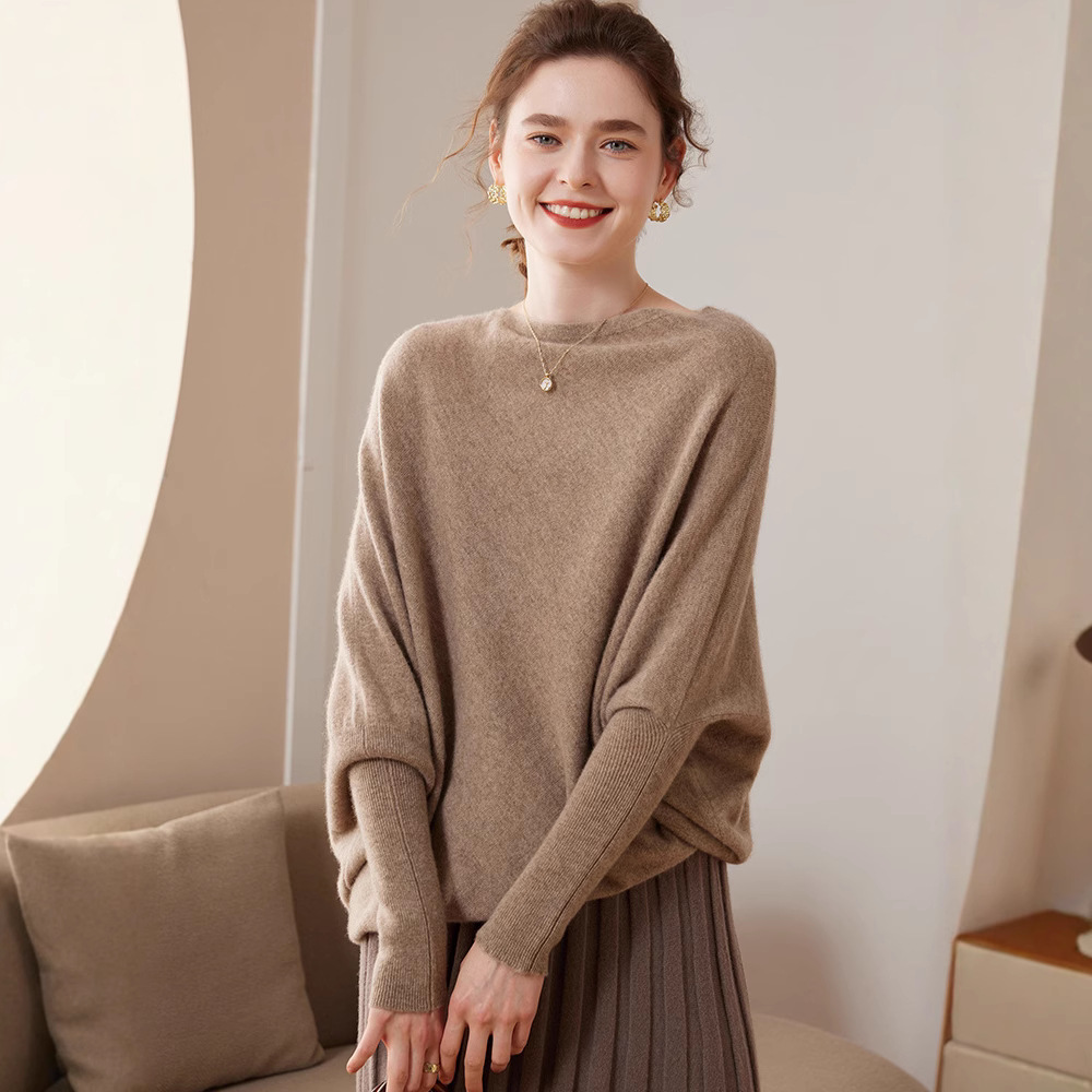 Early Autumn Cashmere Knitted Base Shirt Women's Long-sleeved Loose Warm Inner Irregular Hem Lazy Style Sweater
