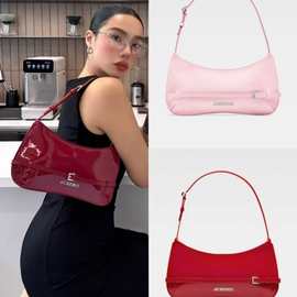 jacquemu法式外贸小众漆皮亮面复古法棍腋下红色单肩婚包春季