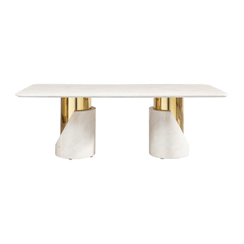 Mesa de Comedor de Mármol y Acero Inoxidable para Restaurante