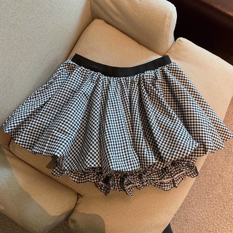 白色花苞半身裙女2025夏季小个子高腰A字半裙辣妹防走光蓬蓬短裙|undefined