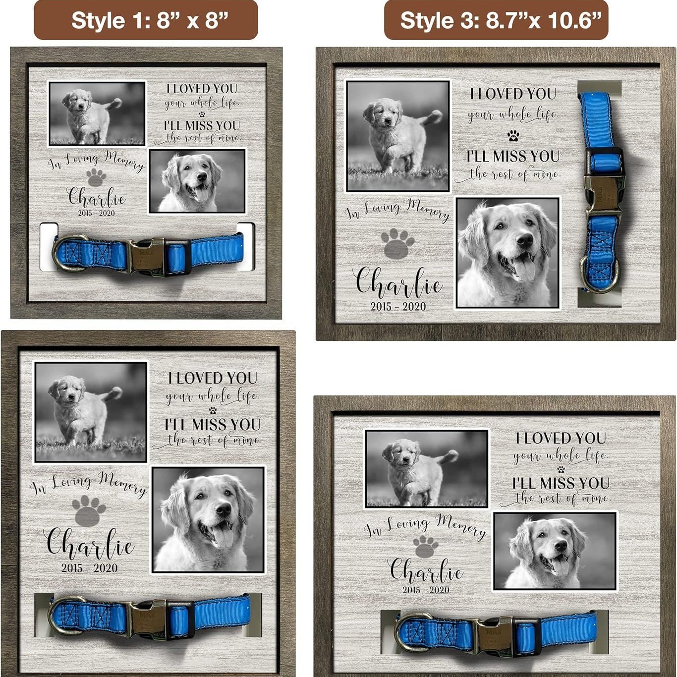 Pet Memorial marco de fotos de madera puede contener collar de perro Registro de crecimiento marco de fotos mascota regalo perdido Marco de Fotos decoración