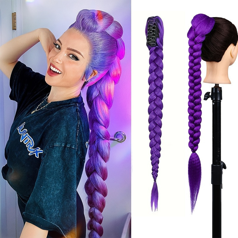 European and American Cross-Border Foreign Trade Wig Ponytail Demon Slayer Girl Group Cosplay Wig Rumi Purple Braided Wig Braids