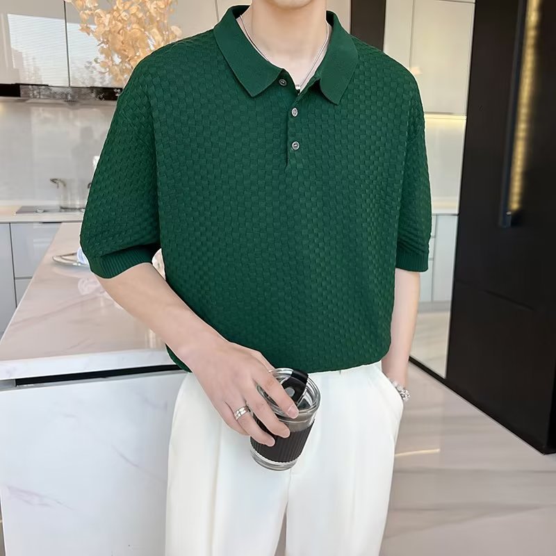 Verano 2024 nueva moda polo de manga corta camiseta nueva tendencia de punto a cuadros