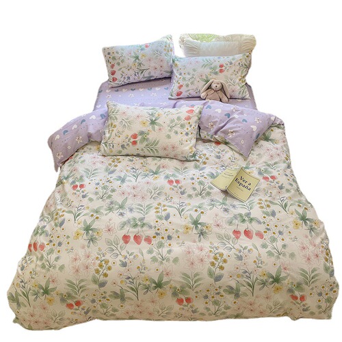 Simple cotton four-piece set, small floral 60-count cotton three-piece set, sheet quilt cover, fitted sheet bedding wholesale