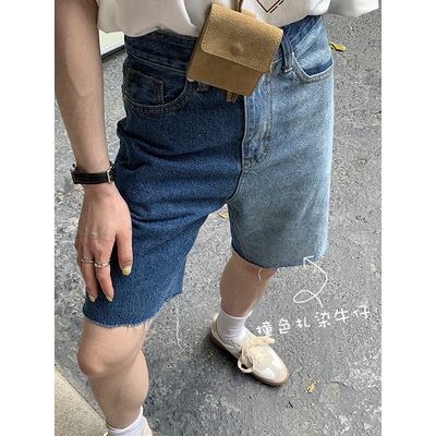 誉一2021新款十三行女装批发ins短裤女夏季撞色扎染牛仔短裤女