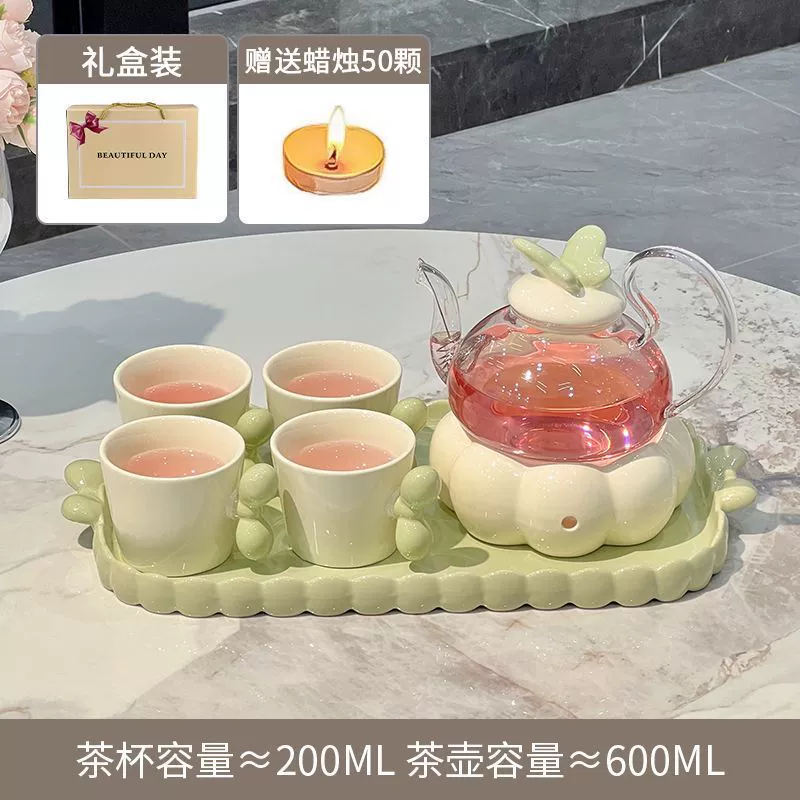 Ceramic flavored tea, teapot, tea cup, set, fruit tea, afternoon tea, candle