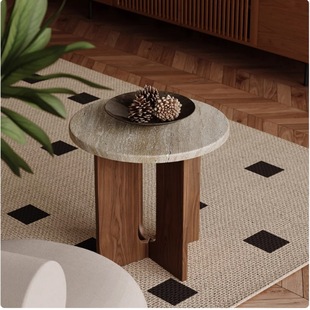 Quiet Wind Cave Stone Side Table Small Coffee Table Retro Living Room Sofa Side Table Corner Table Homestay Original Wood Bedside Table Small Round Table
