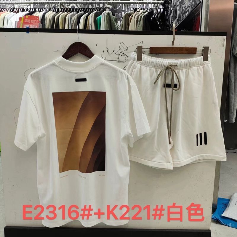 FOGESS Camiseta de cuello redondo, manga corta, camiseta de cuello de terry, pantalones cortos, set suelto, moda masculina, juventud, 18 - 24 años