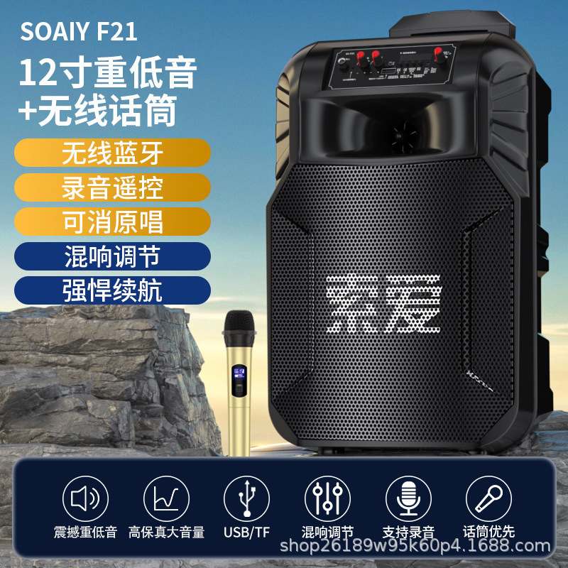 索愛f 21ブルートゥース音響移動レバー12インチ携帯型広場舞スピーカー家庭用無線マイク付きk歌|undefined