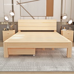 厚みのある無垢材のベッド、シンプルでモダンなダブルベッド、経済的なシングルベッド、自宅のマスターベッドルーム、賃貸住宅の無垢材のベッド