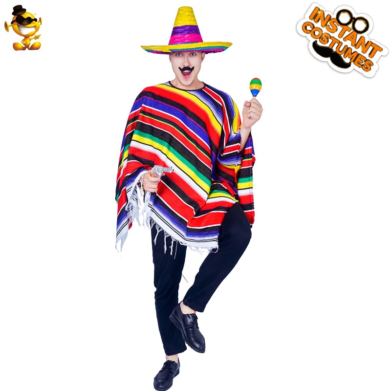 De Halloween adulto de los hombres grandes de la etapa del traje del funcionamiento del traje de cosplay disfraz capa Mexicana