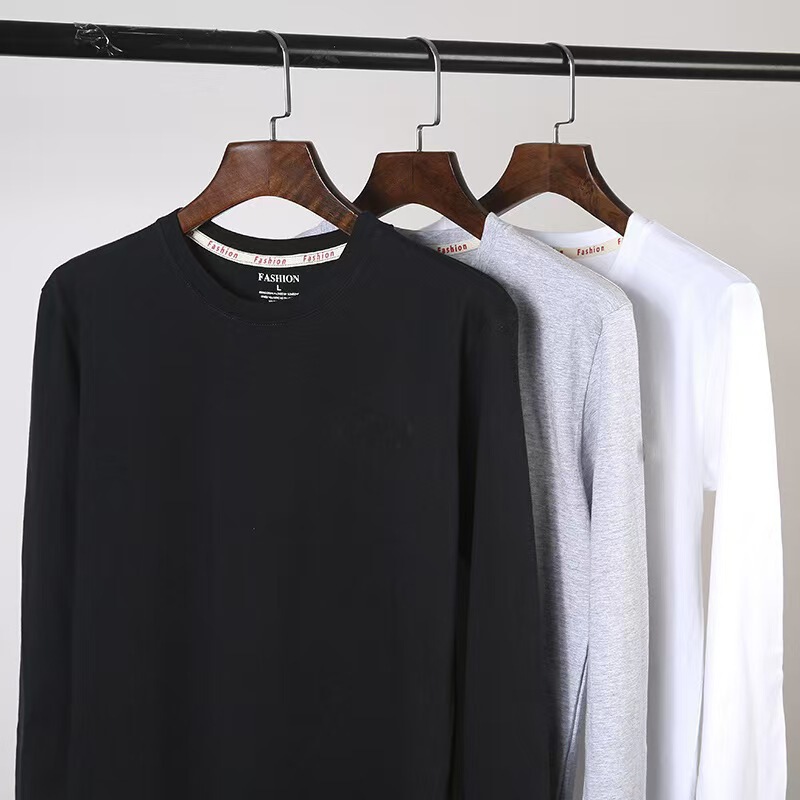 Wholesale Storage of 26 Combed Cotton Men's Long-Sleeve T-Shirts, Solid Color Youth Base Shirt, Korean Style Casual Autumn Top